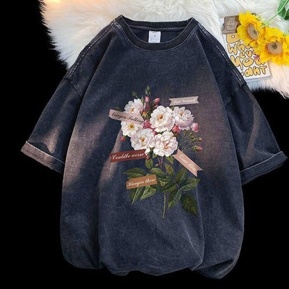 Aesthetic Flowers designed Tee ~ Acid washed collection