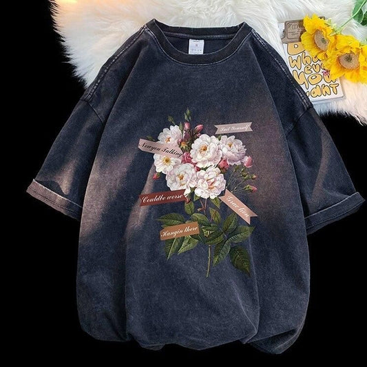 Aesthetic Flowers designed Tee ~ Acid washed collection